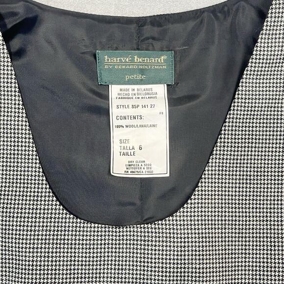 VTG Harvé Benard 100% Wool Sleeveless Houndstooth Shift Dress Sz 6 Acedemia - Picture 3 of 8